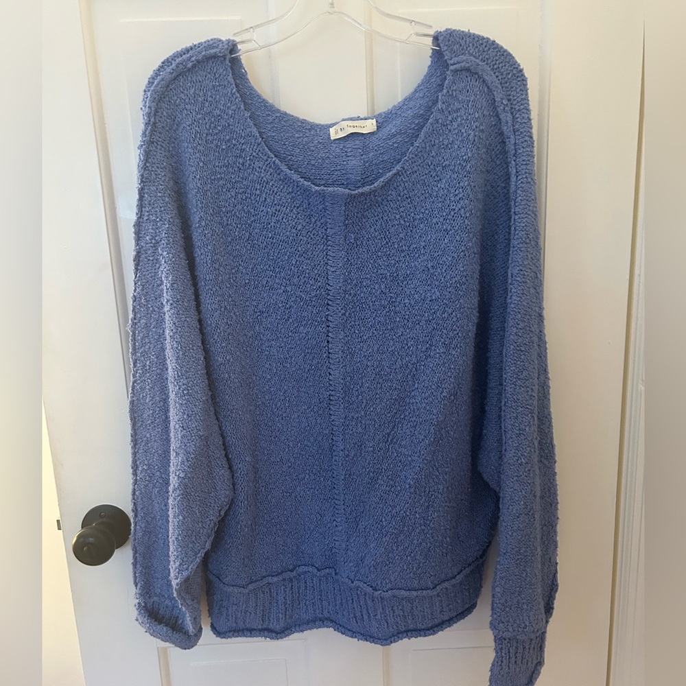 BY TOGETHER ELARA BLUE KNIT PULLOVER OVERSIZED SWEATER SIZE SMALL